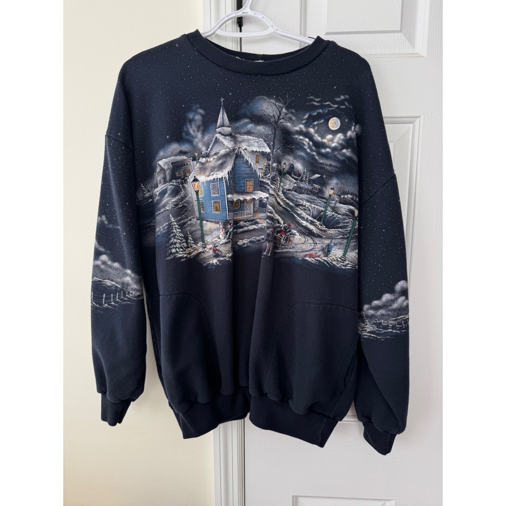 Cozy Winter Village Graphic Sweatshirt - Black
